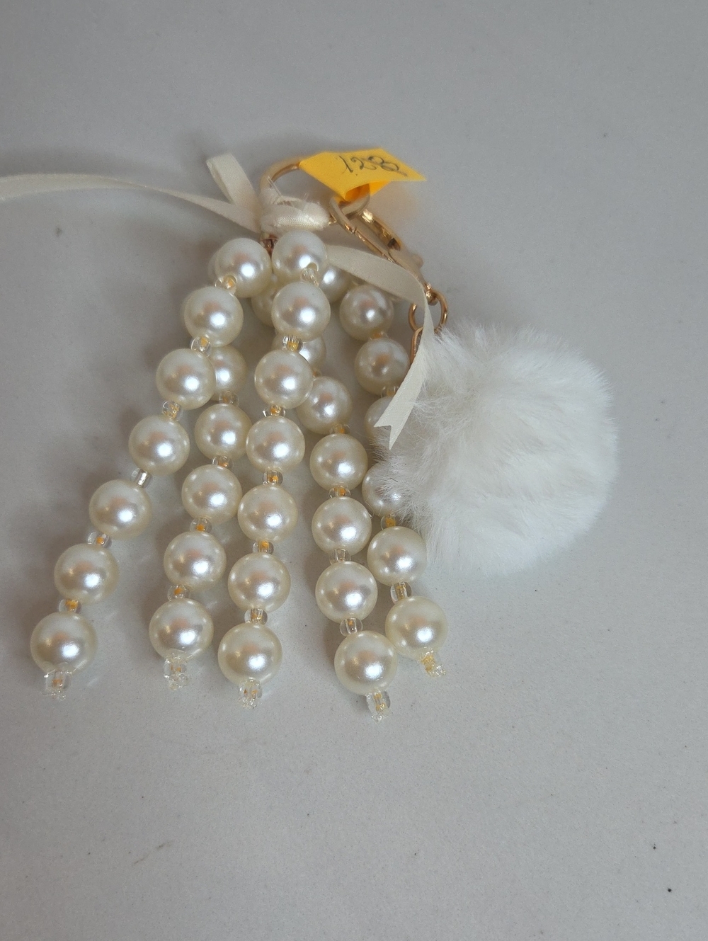 128 - Pearl Bead and Pom Pom bag Charm